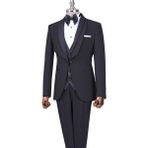 Italyan Stil Slim Fit Şal Yaka Ceket Yelek Pantolon Damatlık Set Siyah T13692 - 56