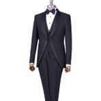 Italyan Stil Slim Fit Şal Yaka Ceket Yelek Pantolon Damatlık Set Siyah T13697 - 46