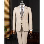 Italyan Stil Slim Fit Sivri Yaka Ceket Pantolon Takım Elbise Bej T14910 - 48