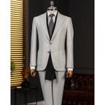 Italyan Stil Slim Fit Sivri Yaka Ceket Pantolon Takım Elbise Gri T14911 - 48