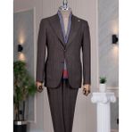 Italyan Stil Slim Fit Sivri Yaka Ceket Pantolon Takım Elbise Kahverengi T14766 - 46