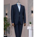 Italyan Stil Slim Fit Sivri Yaka Ceket Pantolon Takım Elbise Lacivert T14254 - 46