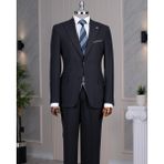 İtalyan stil slim fit sivri yaka ceket yelek pantolon takım elbise lacivert T14288 - 46