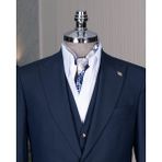 Italyan Stil Slim Fit Sivri Yaka Ceket Yelek Pantolon Takım Elbise Lacivert T15060