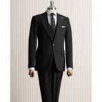 Italyan Stil Slim Fit Sivri Yaka Ceket Yelek Pantolon Takım Elbise Siyah T14784 - 48
