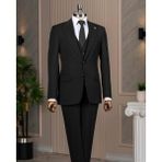 İtalyan stil slim fit sivri yaka ceket yelek pantolon takım elbise siyah T14861 - 58