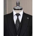 Italyan Stil Slim Fit Sivri Yaka Ceket Yelek Pantolon Takım Elbise Siyah T15059 - 54