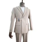 Italyan Stil Slim Fit Tokalı Kruvaze Erkek Takım Elbise Krem - Regular Fit - 54