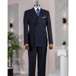İtalyan stil yün karışımlı kruvaze ceket pantolon takım elbise lacivert T14322 - 46