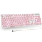 iTastatur Daktilo Klavye 104 tuşlu Punk Oyun Retro Klavye LED Beyaz Arkadan Aydınlatmalı Sevimli Klavye Kablolu USB ile PC/Win/Mac/Dizüstü Bilgisayar Klavyesi için Uygun (Pembe)