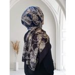İthal krep geometrik desen siyah beyaz şal