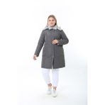 Ithal Yumuşak Kürklü Mont, Büyük Beden , Tavşan Tüylü Kaban, Su Itici Mont,kapitone Mont,diz Üstü - Gri