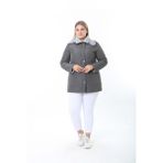 Ithal, Yumuşak Kürklü, Su Itici Mont,büyük Beden, Tavşan Tüylü Kaban,kapitone Mont, Premium Seri - Gri - 2XL