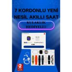 İthalat® Akıllı Saat 7 Kordonlu Kulaklık Hediyeli Nabız Ölçer Uyku Takibi Sesli Görüşme