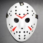 İthalat® Beyaz Renk Kırmızı Çizgili Tam Yüz Hokey Jason Maskesi Hannibal Maskesi