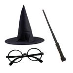 İthalat® Harry Potter Siyah Şapkası Harry Potter Gözlüğü Harry Potter Asası 3 Lü Set