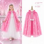 İthalat® Kar Tanesi Desenli Pembe Elsa Pelerini - Astarlı Frozen Pelerini 85 Cm