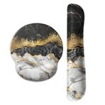 ITNRSIIET Bilek Destekli Oyun Mouse Matı, Bilek Desteği Klavye ve Mouse Pad Bilek Dayanağı Seti ile, Ergonomik Mousepad Pürüzsüz Su Geçirmez Likra Yüzey, Kaymaz PU Taban, Siyah Kırık Ebru