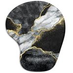 ITNRSIIET Jel Bilek Destekli Ergonomik Mouse Pad Bilek Desteği Pürüzsüz Yüzey Kaymaz PU Taban Rahat Ofis Malzemeleri Ağrı Kesici, 9,5 x 8 inç, Siyah Beyaz Mermer
