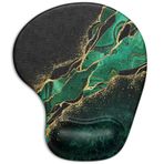 ITNRSIIET Jel Bilek Destekli Ergonomik Mouse Pad Bilek Desteği Pürüzsüz Yüzey Kaymaz PU Taban Rahat Ofis Malzemeleri Ağrı Kesici, 9,5 x 8 inç, Yeşil Mermer Altın