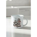 Its Always Coffee Time Baskılı Enamel Görünümlü Seramik Vintage Kupa Bardak - Beyaz