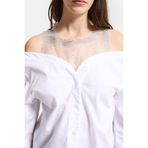 it's basic Kadın Beyaz Oversize Tül Dantelli Özel Tasarım Gömlek, M