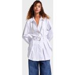 Its Basic Kadın Beyaz Renk Kemer Detaylı Kolye Aksesuarlı Özel Tasarım Uzun Boy Oversize Gömlek