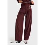 it's basic Kadın Bordo Bol Kesim Dokuma Kumaş Aksesuar Detaylı Pantolon, S