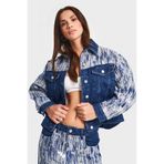 it's basic Kadın Denim Ceket, Mavi, Oversize, Pullu Özel Kumaş,%100 Koton, 38 Beden