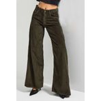 it's basic Kadın Haki Renk Hera 26w5-15 Palazzo Fit Kalın Fitilli Velvet Kadife Kumaş Pantolon