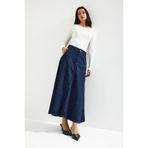 it's basic Kadın İndigo Denim Maxi Etek,%100 Koton, A Tipi Çan Kesim, 34 Beden