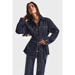 its basic Kadın İndigo Renk 7w5-50 Kemer Detaylı %100 Koton Denim Trençkot
