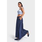 its basic Kadın İndigo Renk 7w5-50 Maxi Boy Çan Kesim A Tipi %100 Koton Denim Etek