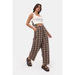 it's basic Kadın Kahve Ekose s6-14 Skater Fit Bol Kesim Pantolon