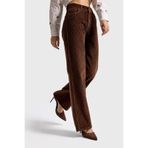 it's basic Kadın Kahverengi Doris Straight Fit Yüksek Bel Kalın Fitilli Kadife Pantolon, 34 Beden