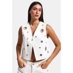 it's basic Kadın Kırık Beyaz 7s6-101 Crop Kuş Gözü Detaylı Özel Tasarım Denim Yelek
