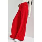 it's basic Kadın Kırmızı Renk Hera 26w5-19 Palazzo Fit Kalın Fitilli Velvet Kadife Kumaş Pantolon