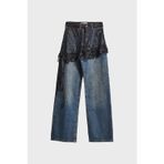 its basic Kadın Kot Rengi 2w5-8 Straight Fit %100 Koton Dantel Detaylı Etek Özel Tasarım Denim Jean