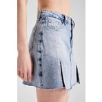 its basic Kadın Kot Rengi 4S5-32 Yırtmaçlı Mini Boy %100 Koton Denim Etek