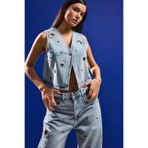 it's basic Kadın Kot Rengi 4s6-65 Rahat Kesim Kuş Gözü Detaylı Tasarım Sıfır Kol Denim Yelek