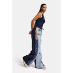 its basic Kadın Kot Rengi Kumaş Denim Parçalı Bol Kesim Tasarım Denim Pantolon