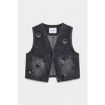 it's basic Kadın Koyu Füme Crop Fit Kuş Gözlü Tasarım Denim Yelek, S