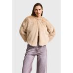 it's basic Kadın Krem Bej Crop Fit Peluşlu Kürk Mont, M