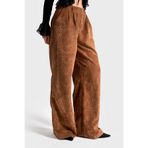 its basic Kadın Latte Kahve w5-76 Süper Palazzo Fit Pileli Kalın Fitilli Velvet Kadife Kumaş Pantolon