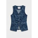 it's basic Kadın Mavi 1s6-7 Önü Düğmeli Çiçek Desenli Parlak Taşlı Tasarım Denim Yelek