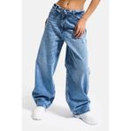 it's basic Kadın Mavi Straight Fit Kemer Detaylı Denim Jean, 34 Beden