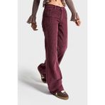 its basic Kadın Mürdüm Renk 29w5-52 Midrise Flare Fit Kalın Fitilli Velvet Kumaş Kadife Pantolon