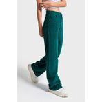 Its Basic Kadın Petrol Yeşili Doris 29w5-118 Straight Fit Yüksek Bel Kalın Fitilli Velvet Kadife Kumaş Pantolon