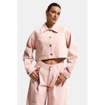 it's basic Kadın Pudra Renk Crop Fit Çiçek Nakış Desenli Denim Ceket, M