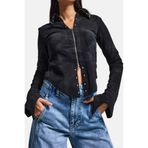 it's basic Kadın Siyah Fermuar ve Drop Detaylı Özel Tasarım Crop Top Bluz, S